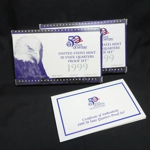1999 U.S Mint 50 States Quarters Clad Proof 5 Coins Set BOX & COA - Picture 1 of 4
