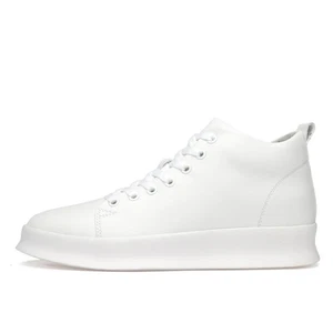 Men's High-top Sneakers With 8CM Inner Height Increase Leather Lace-up Shoes - Picture 1 of 14