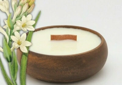 Hawaiian TUBEROSE Candle in Beautiful Acacia Bowl- Tropical Beach Theme, 5 oz - Image 1 of 4