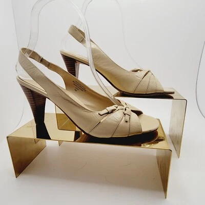 Zapato Karen Scott Nina Cuero Marfil Cordones Punta Abierta Tacón Talla 7M Foto 1 de 4