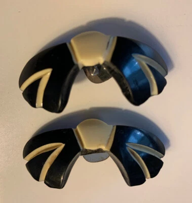 Pinzas para zapatos Art Deco vintage arco plástico blanco y negro/baquelita?  1,75" #HB0 Foto 1 de 4