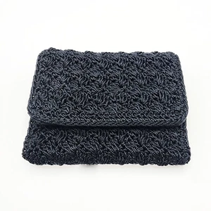 the sak Trifold Wallet Black Crochet Knit Snap Close 4" x 3" Credit Card Holder - Picture 1 of 8