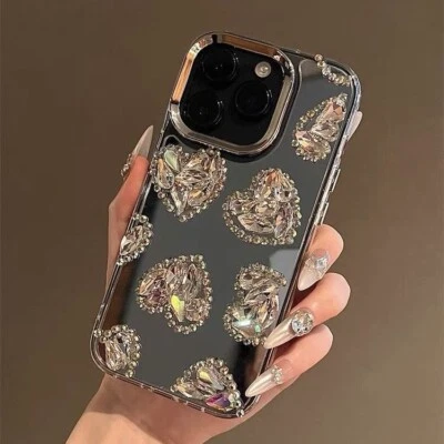 Case For iPhone 16 Pro Max 15 14 13 12 11 XS 8 Mirror Love Diamond  Phone Cover - Image 1 of 4