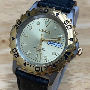 VTG Geneve Mens Dual Tone Rotating Bezel Swiss Analog Quartz Watch~New Battery - Picture 1 of 5