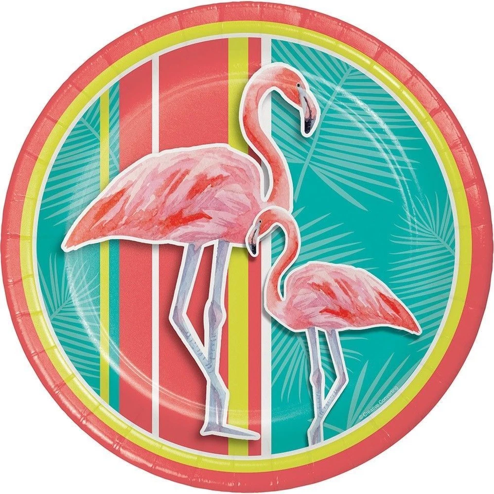 Island Oasis 8 Ct 9" Lunch Paper Plates Summer Luau Pool Party Flamingos - Image 1 of 1
