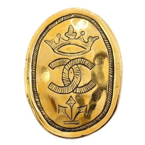 CHANEL Gold-tone Coco Mark Logo Oval Pin Brooch Vintage K2367 - Picture 1 of 7