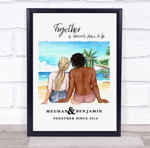 Watercolour Palm Tree Romantic Gift For Him or Her Personalised Couple Print - Picture 1 of 5