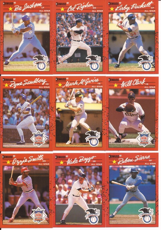 1990 DONRUSS AL & NL ALL-STAR CARDS - TRADEMARKS & NO-TRADEMARKS - DISCOUNTS - Image 1 of 1