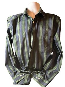 Stafford Slim fit Xl dress shirt blue green and black stripped - Picture 1 of 3