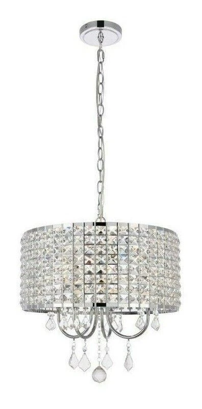 Lámpara de araña cromada colgante cristal lámpara cocina salón comedor 17" Foto 1 de 4