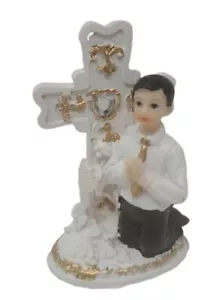 Estatua de 4"" de niño de oración de primera comunión con cruz - 3 piezas - Imagen 1 de 2