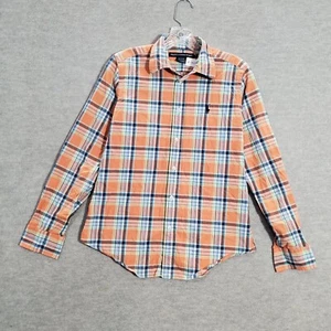 Ralph Lauren Sport Boy Button Up Shirt 10 Orange Plaid Madras Logo Block Pony - Picture 1 of 9