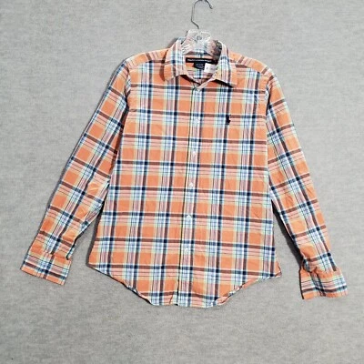 Camisa Ralph Lauren Sport Boy Abotonada 10 Naranja Cuadros Madras Logo Bloque Poni Foto 1 de 4