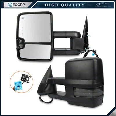 Pair Power Heated Tow Mirrors For 03-07 Chevy Silverado Sierra LED Smoke Signal - Изображение 1 из 4