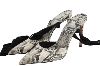 SCHUTZ Barbrah Snake Print Leather Pointed Toe Tie Up Strap Pumps Heels 9.5 B - Image 1 of 4