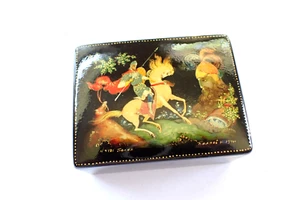Vintage Russian Lacquer Hand Painted Box 1974 Palekh Ruslan & Ludmilla Fairytale - Picture 1 of 8