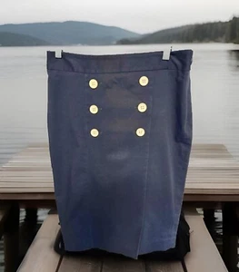 The Limited Womens 8 Navy Blue White Button Straight Pencil Skirt Nautical Retro - Picture 1 of 8