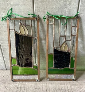 Stained Glass Christmas Window Hangings Handmade Leaded Candles Set/2 - Picture 1 of 8