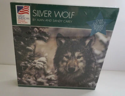 Vintage 1996 Silver Wolf Jigsaw Puzzle 550 Pieces Great American 18" X 24" - Image 1 of 4