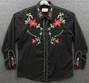 Scully Shirt Mens Large Black Pearl Snap Floral Embroidered Western P-633 * - Picture 1 of 10