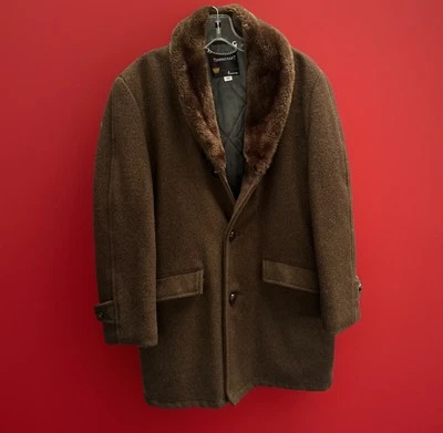 Vintage 60s PENNEYS TOWNCRAFT Size 38 Wool Coat Faux Fur Shawl Collar Peacoat - Image 1 of 4