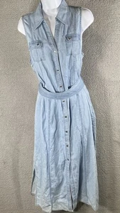 Michael Michael Kors Damen ärmelloses Maxi Shirtkleid Blue Wash Petite Größe PL - Bild 1 von 9