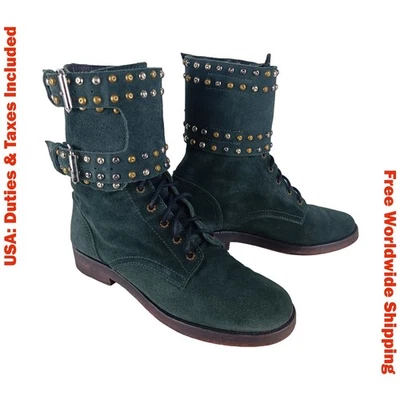 Isabel Marant Mujer Botas de Combate Esmeralda Tachonadas Gamuza Con Cordones Talla EU 38 Foto 1 de 4