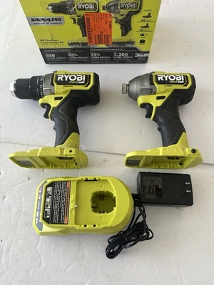 RYOBI 18V ONE+ 2 TOOL SET- 1/2" DRILL & 1/4" IMPACT DR. # PBLCK112K2 No Batt - Image 1 of 4