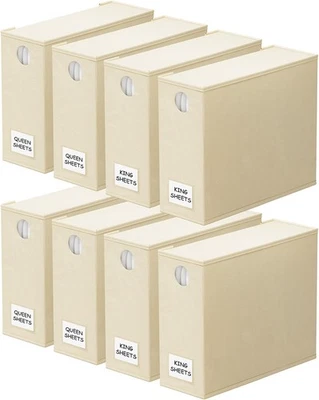 Pack de 8 organizadores y almacenamiento de sábanas SpaceAid, paquete de 8 plegables, beige  Foto 1 de 4