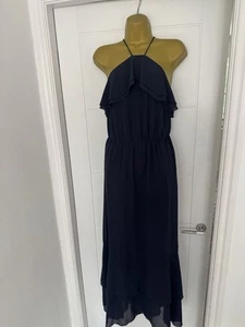 H&M Navy Halterneck Dress – Size 10 – Fully Lined Elegant Layered Hem - Picture 1 of 5