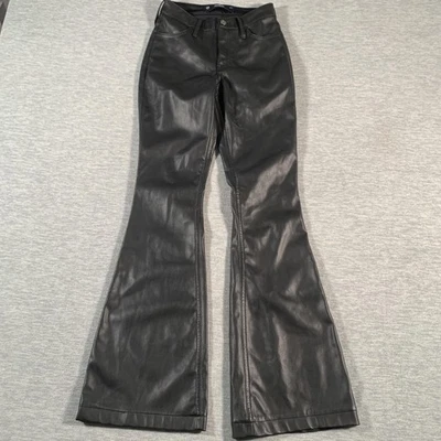 Pantalones Hollister para mujer 00R negros tiro alto acampanados imitación cuero poliéster punk Foto 1 de 4