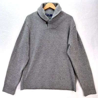Suéter masculino J Crew tamanho XL cinza lã de cordeiro xale colarinho Henley pulôver academia - Imagem 1 de 4