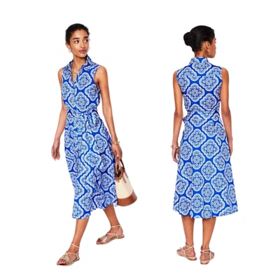 Boden Amy Shirt Dress Size 4P New Blue White Print Fit & Flare Sleeveless - Image 1 of 4