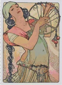 Vintage Mucha Gypsy Handmade Fine Art Counted Cross-Stitch Pattern Needlepoint - Picture 1 of 1