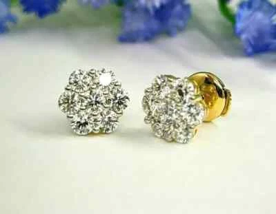 2Ct Round Cut Lab Created Diamond Flower Stud Earrings 10k Yellow Gold Plated - Image 1 of 4