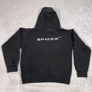 SpaceX Sweater Kids Large Black Pullover Fleece Hoodie Classic Logo Faded Casual - Picture 1 of 14