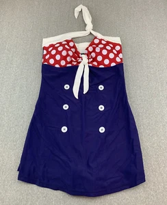 Ekouaer Sailor Girl Style 1 PC Swimsuit Womens size L Red Blue Polka Dots Minne - Picture 1 of 14