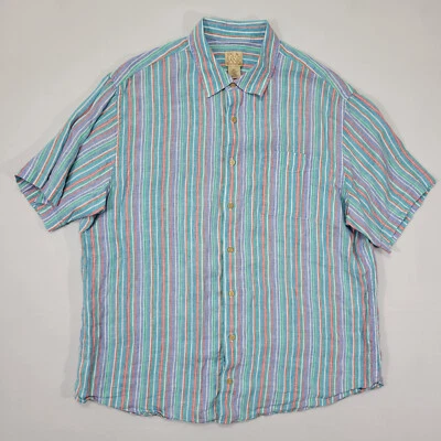 JOS A BANK Men's Short Sleeve Button Down Multi-color Striped Size XL LINEN - Image 1 of 4