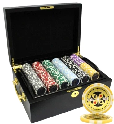MRC POKER 500PCS 14G LASER GRAPHIC ULTIMATE POKER CHIPS SET WITH MAHOGANY CASE - Image 1 of 4