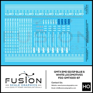 HO Scale GMTX blau & weiß EMD GP SD Lokomotive Aufkleber Set - Bild 1 von 1