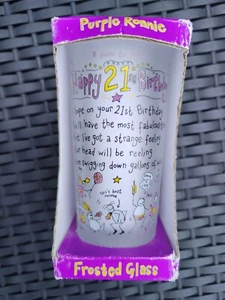 Purple Ronnie Happy 21st Birthday Frosted Glass rare Boxed Vintage 2000s - Picture 1 of 9