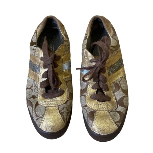 Scarpe da ginnastica Coach donna firmate 7 0 8 0 marrone oro perline stringate