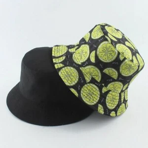 1pc Lemon Strawberry Bucket Hats Reversible Fruit Print Hat Women Headwear Acces - Picture 1 of 3