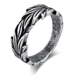 Men's Wheat Leaves Rings Stainless Steel Vintage Biker Band Jewelry Size 7-13 - Picture 1 of 23