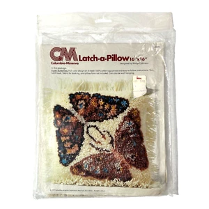 1977 Columbia Minerva Latch a Pillow Hook Pattern 16" x 16" Pastel Butterflies - Picture 1 of 8