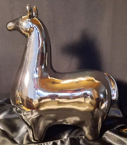 Contemporary Silver Metallic Ceramic Horse / Llama Decor Sculpture  - Picture 1 of 14