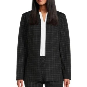 INVESTMENTS Black Windowpane Open Front Blazer Work Jacket Coat Women’s Medium - Picture 1 of 12