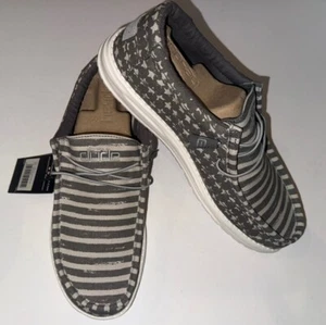 NEW HEY DUDE SZ 11 Men’s WALLY GREYED PATRIOTIC STARS Flag Shoes - Picture 1 of 5