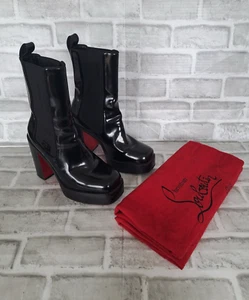 Christian Louboutin Chelsea Boots Black Leather Size 37 UK 4 Platform Square - Picture 1 of 19