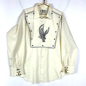 Vintage H Bar C Western Shirt Size 3XL Cream Long  Sleeve Snap Button Eagle Usa - Picture 1 of 6